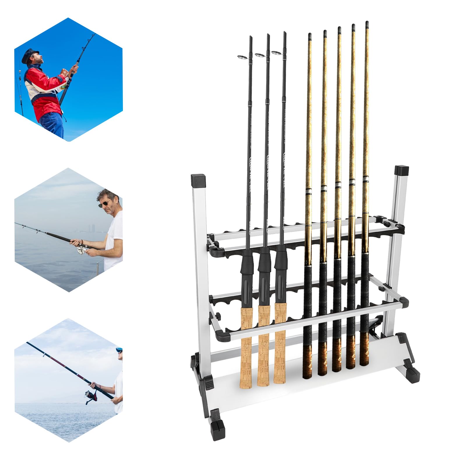 Rutenständer 24 Ruten Angelruten, 71.5 x 31 x 70CM hochwertigem Aluminium Rutenhalter Angelrutenhalter Aufbewahrungsorganisator für Boote Angelgeschäfte Garagen Angeln Im Innen Außenbereich