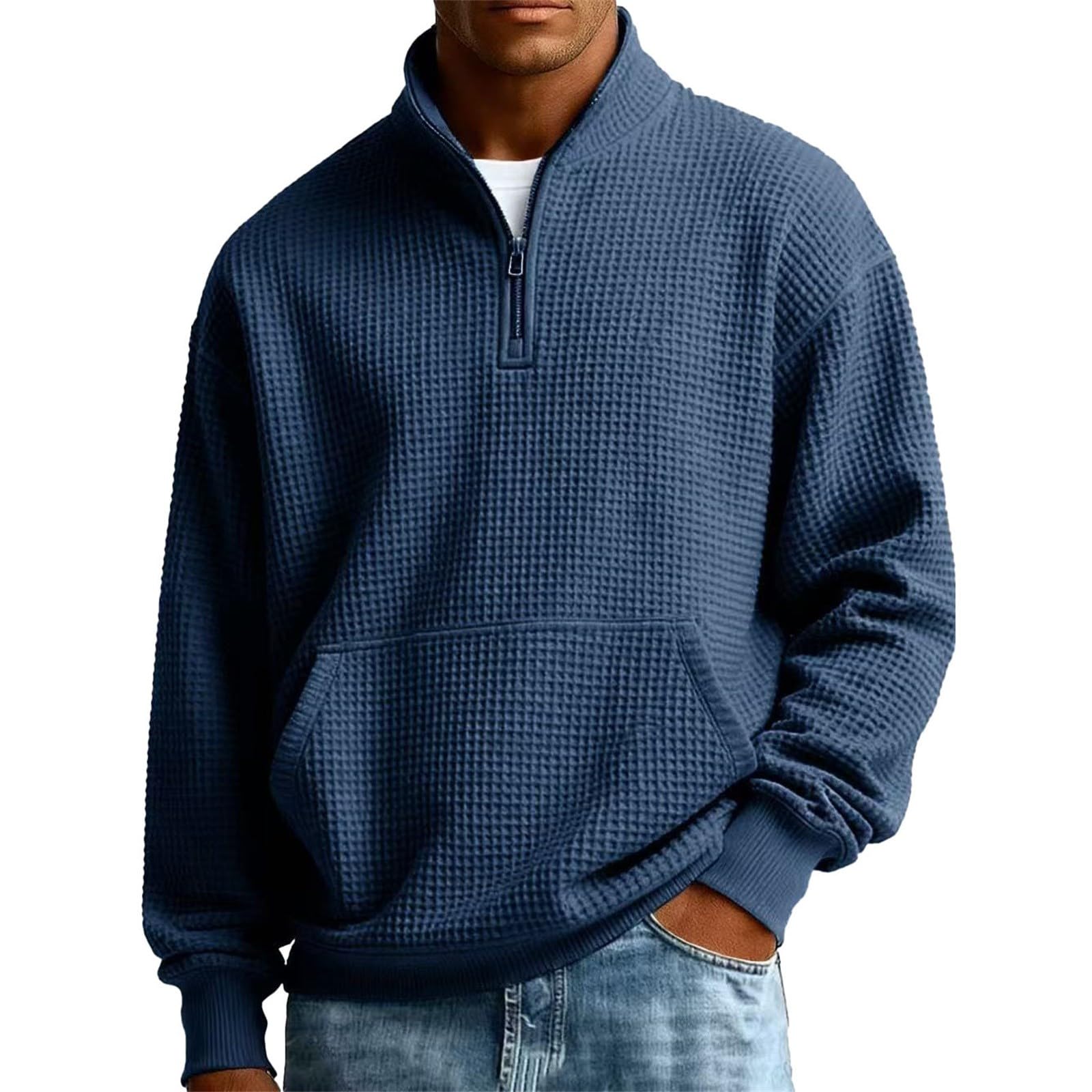 Sudaderas de Hombre Sudadera Informal de Manga Larga para Hombre, Estilo otoño/Invierno, con Cremallera 4/1 y sin Capucha. Sudadera Navidad Familia