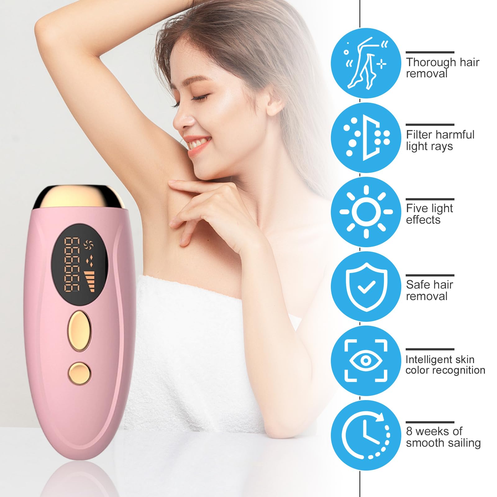 Geräte Haarentfernung Laser, Tragbares IPL Haarentfernung Gerät für Zuhause, Effiziente Ganzkörper-Haarentfernung mit Saphir Technologie, für Damen/Herren, Gesich, Körper, Beine, Achseln (Rosa)