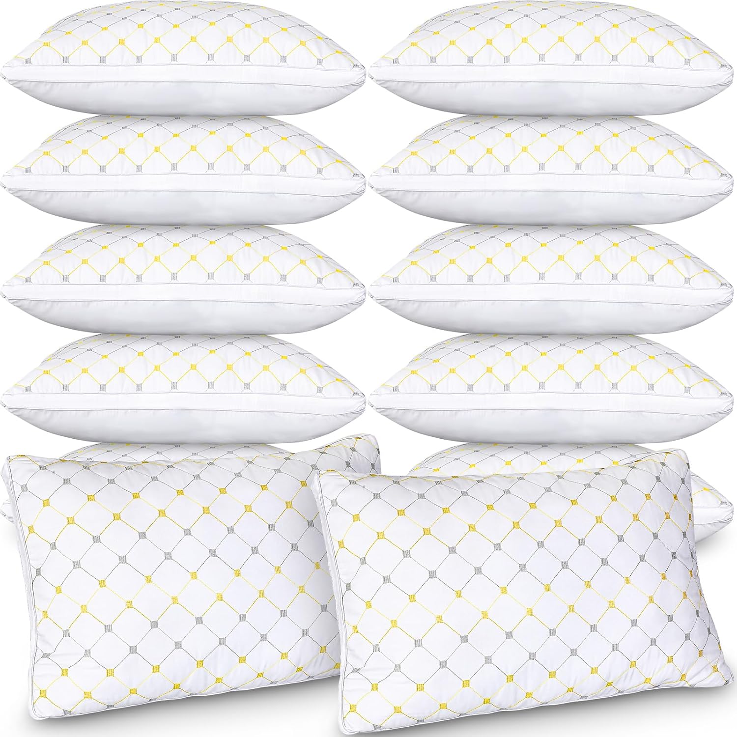 Macarrie 12 Pcs Queen Size Bed Pillows for Sleeping Standard Size Pillows Bulk 20 x 30 Inch Gusseted Pillow Machine Washable Soft Down Alternative Hotel Pillow for Stomach Side and Back Sleeper, 750g