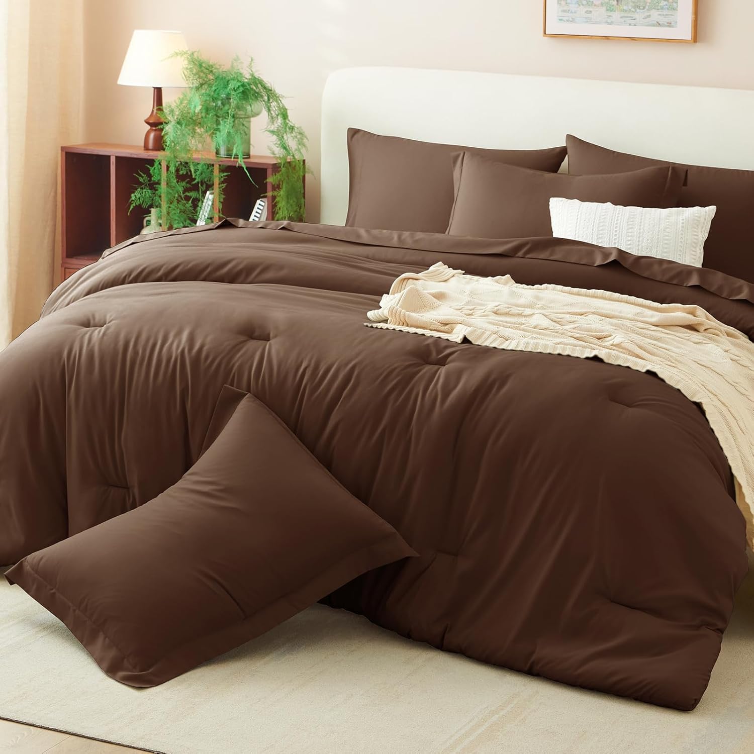 CozyLux Queen Comforter Set Brown, 7 Pieces Bed in a Bag Queen Size Comforter Set with Sheets, Bedding Sets with Down Alternative Comforter, Fitted Sheets, Flat Sheets, Pillow Shams and Pillowcases - Image 9