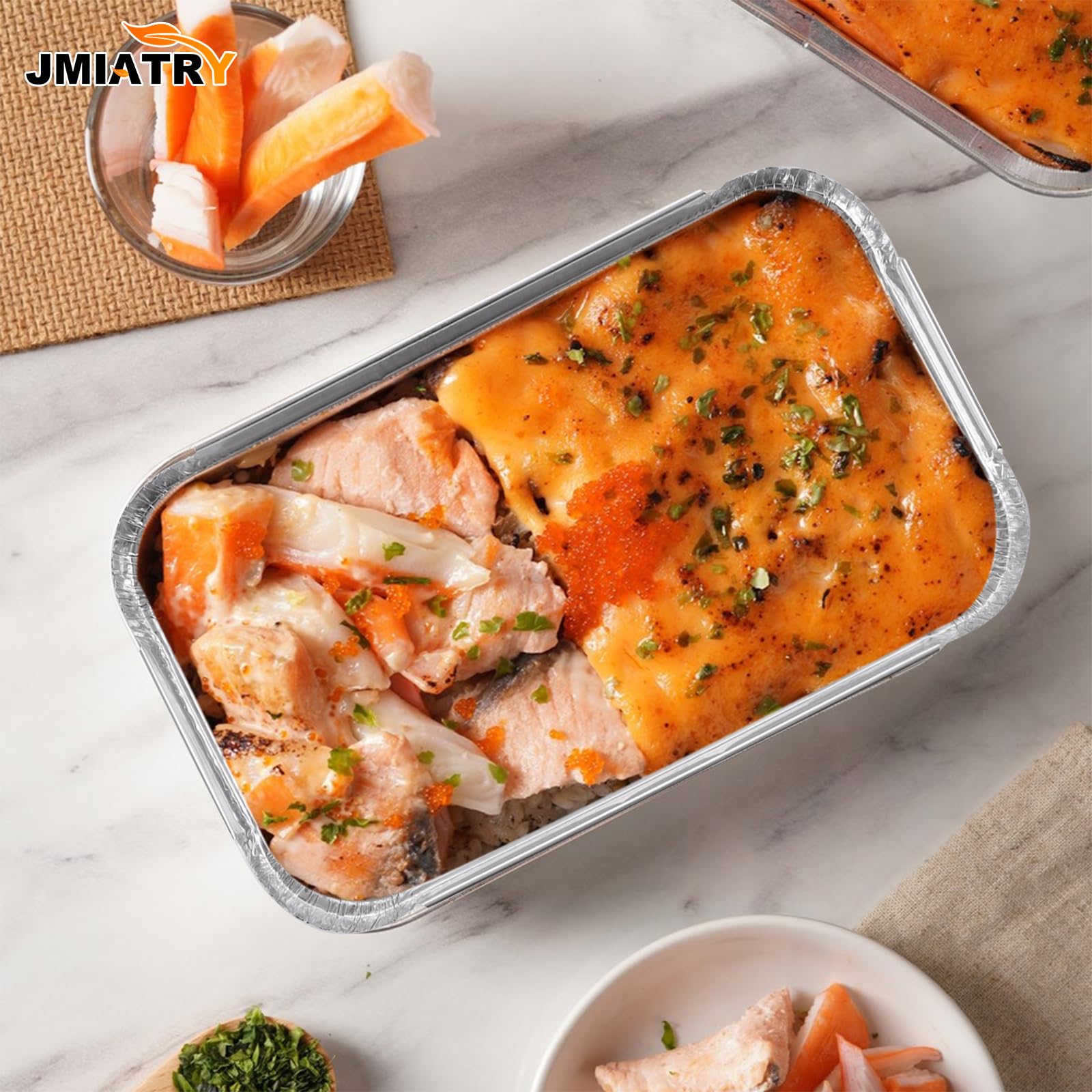JMIATRY 125 bandejas de aluminio con tapas, 20 x 11 x 5,6 cm, recipientes desechables para alimentos con tapas, bandejas de aluminio de 680 ml para almacenamiento de alimentos, asar, hornear, asar y