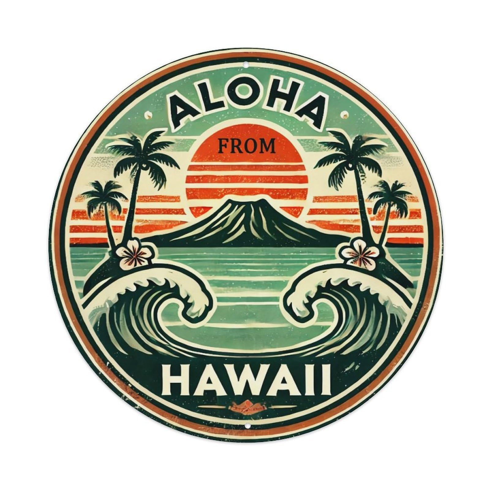 Aloha From Hawaii Vintage Sunset Tin Sign Metal Poster Vintage Metal Signs for Home Man Cave Bar Cafe Kitchen laundry room Wall Decorations 8x8 inches