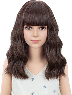 PATTNIUM Kids Short Brown Wig Girls Mixed Brown Short Curly Wavy Wig Chocolate Brown Synthetic Children Wigs Cosplay Costume Party with Wigs Cap