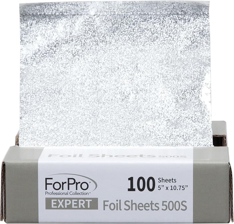 ForPro Expert Embossed Foil Sheets 500S, Aluminum Hair Foils for Color Application and Highlighting Services, Food Safe, Pop-Up Dispenser, 5” W x 10.75” L, 100-Count