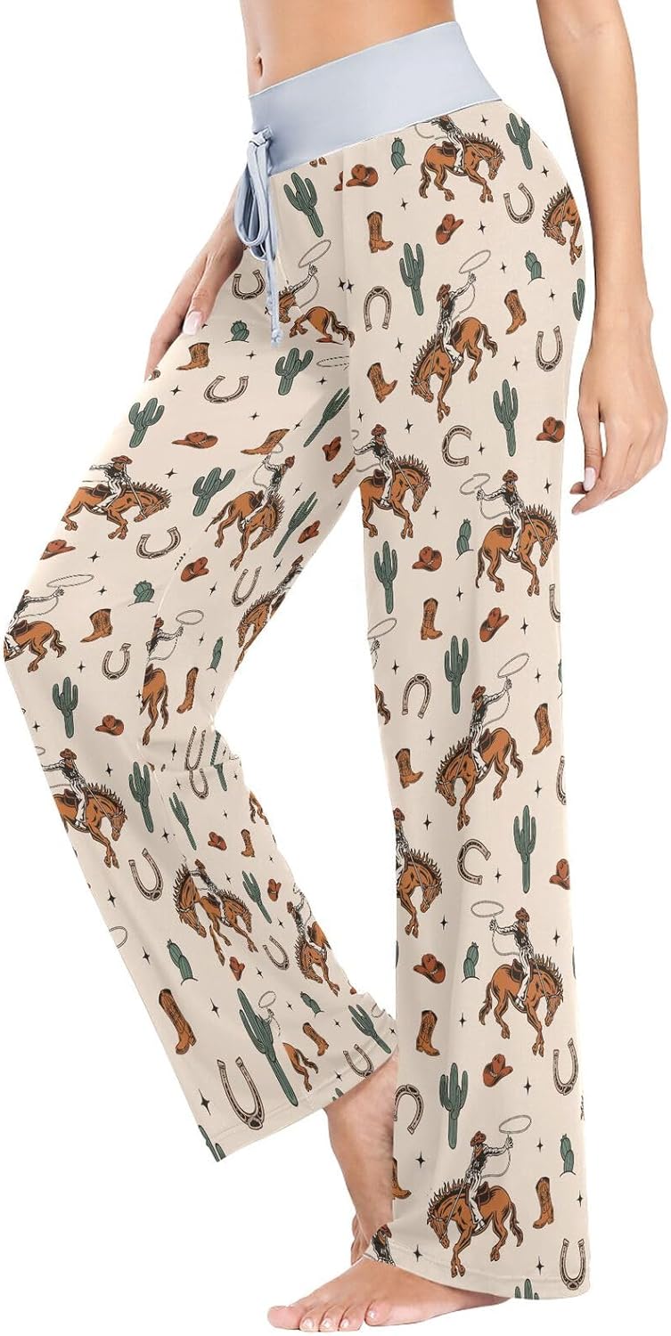 Women's Pajama Pants Comfy High Waist Lounge Casual Wide Leg Western Cowboy Pj Bottoms with Pocket - Image 3