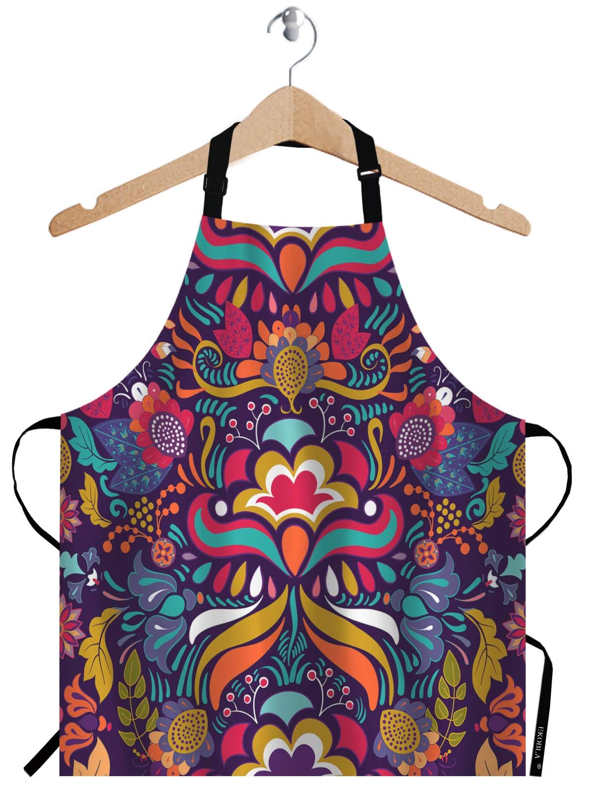 EKOBLA Vintage Flower Aprons Decorative Paisley Colorful Floral Pattern Bright Ornament Waterproof Resistant Chef Cooking Kitchen BBQ Adjustable Aprons for Women Men 27x31 Inch