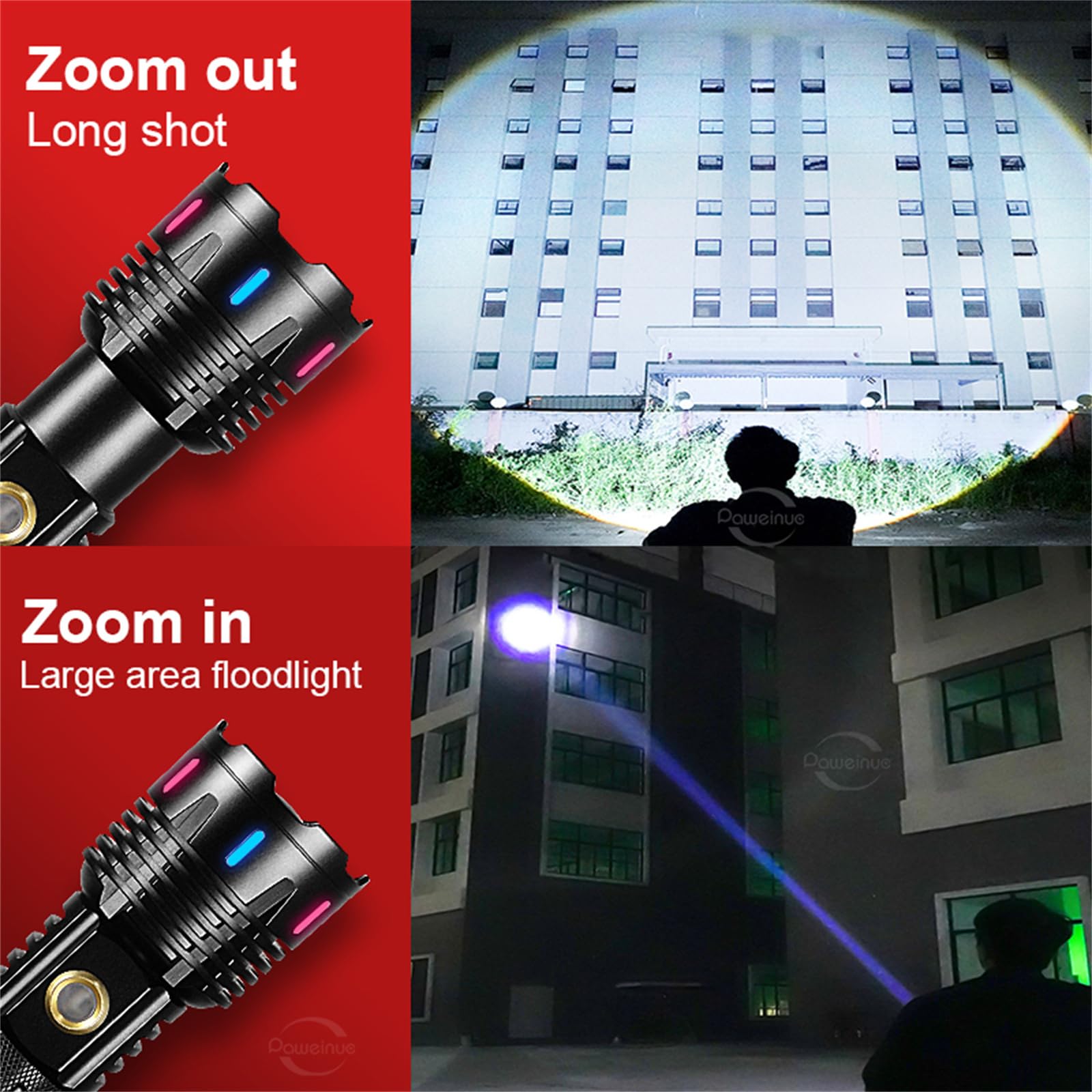 DazulI Linternas De Alto Lúmenes Recargables, Linternas LED De Alta Potencia Fluorescencia Potente Linterna 4000 M Recargable XHP360 Para Emergencia Camping Senderismo