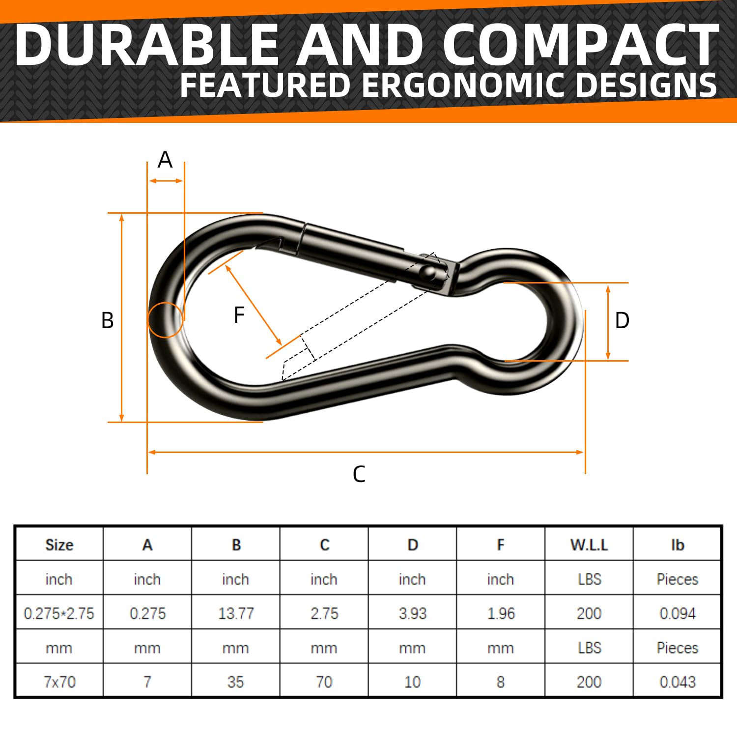 ZHIHUIGET Carabiner Clip, 2.36 Inch Carabiner Clips Heavy