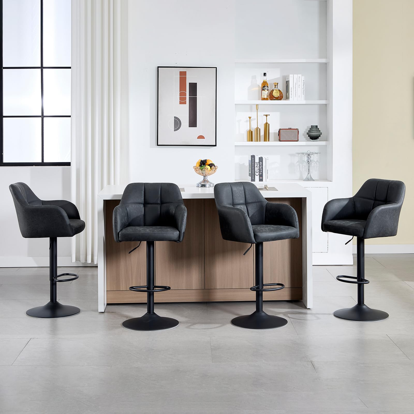 Tabourets de Bar Lot de 4 pivotants Modernes en Cuir Anthracite