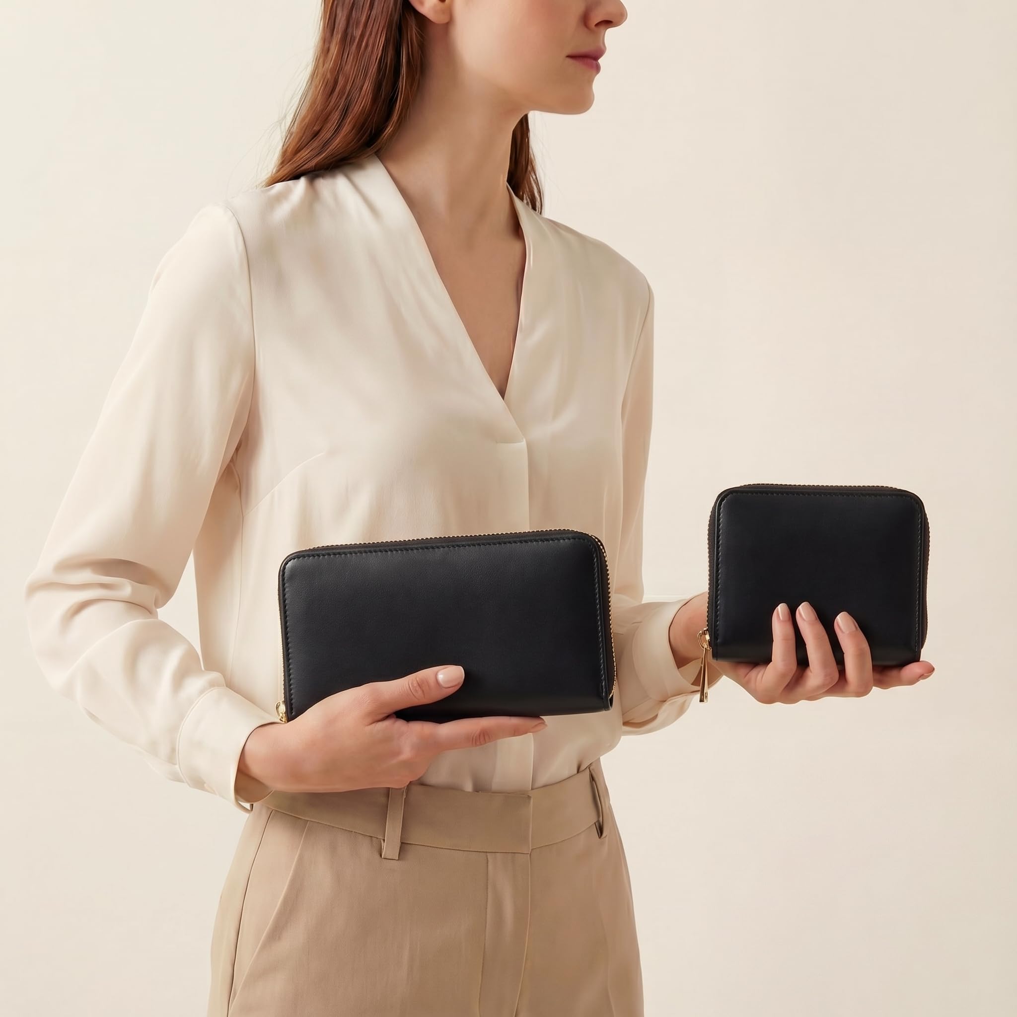 MillyMilk® Leder Geldbörse Groß Pura – Damen Portemonnaie Clutch mit Handyfach – Gepolsterte Kunstleder Brieftasche Vegan mit Vielen Fächern für 16 Karten, Münzen & Scheine (SCHWARZ)