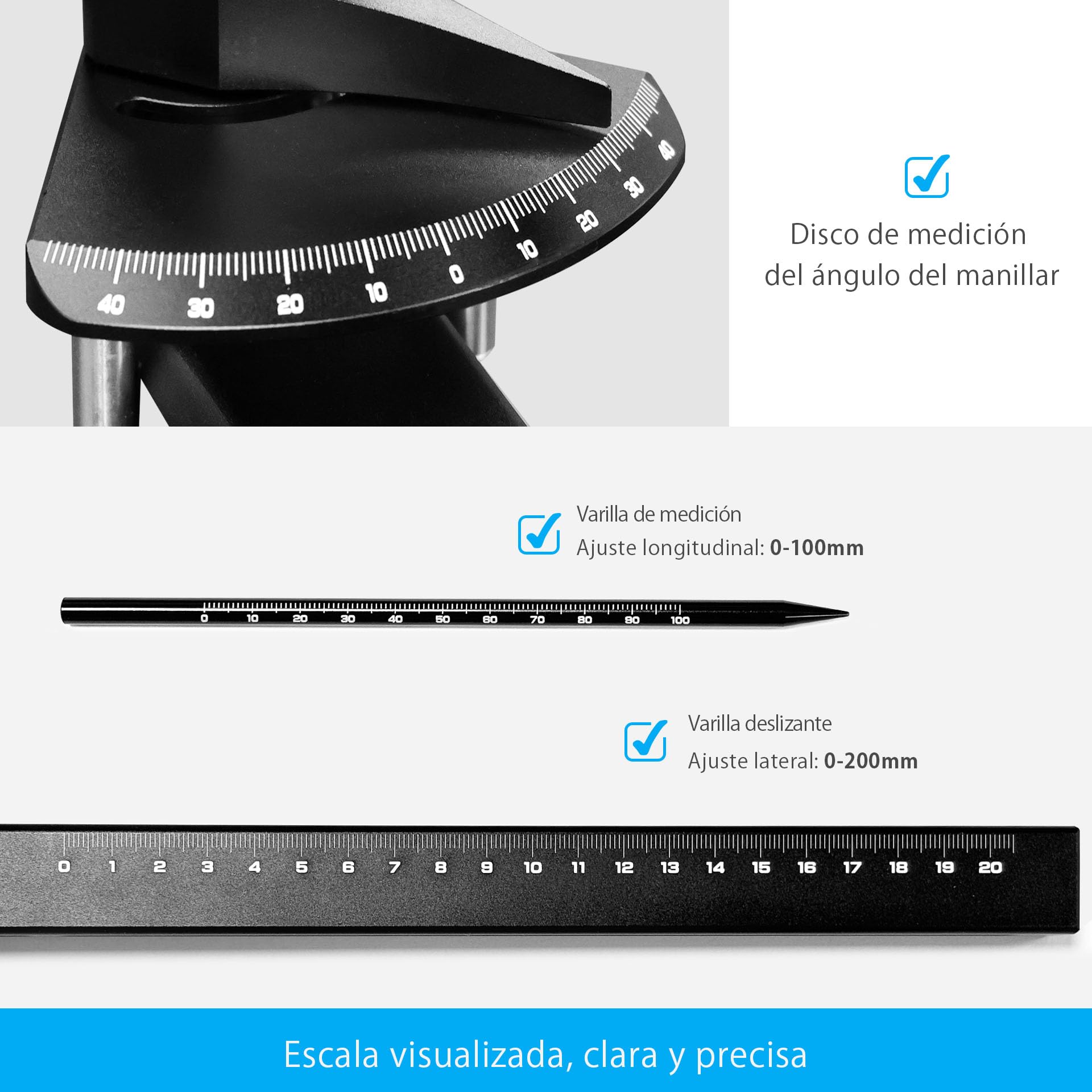 Herramienta Pro Mimoke para Ajuste palancas Freno/Cambio – Medidor ángulo Manillar, aleación Aluminio, Escala láser, Compatible manillares Carretera/Aero 340–460 mm.