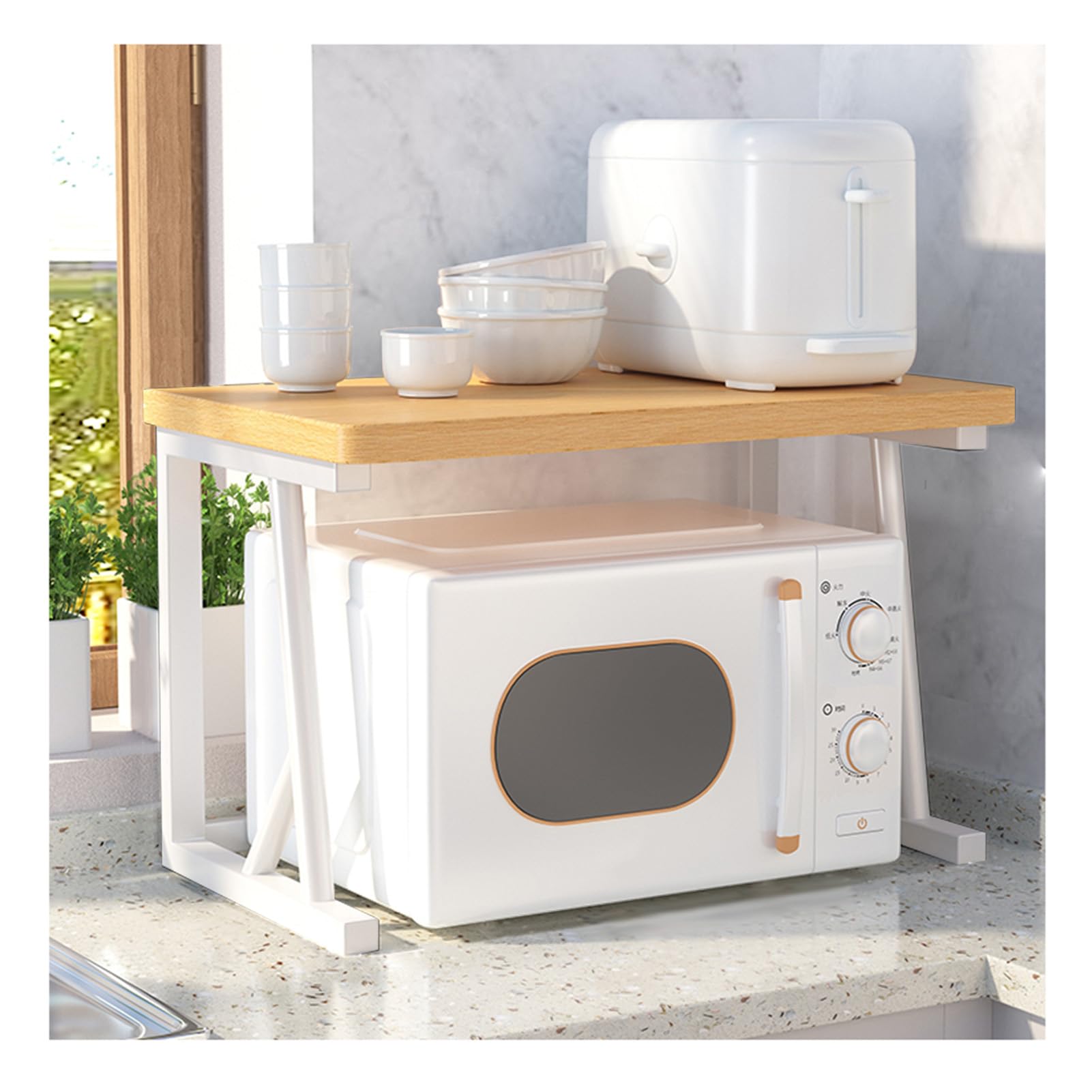 Étagère à micro-ondes 2 niveaux et support de comptoir pour rangement cuisine