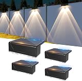 Liyade Luci solari per recinzione, 4 lampade solari per giardino esterno, luci solari impermeabili per terrazza con 3 modalità di illuminazione, luce solare da parete per esterni, recinzione - 1