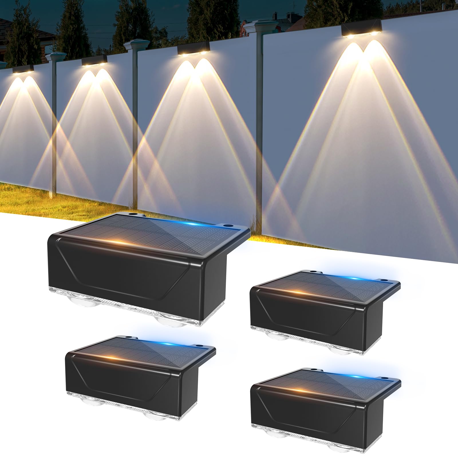 Liyade Lampes solaires pour l'extérieur, 4 lampes solaires pour jardin extérieur, appliques murales solaires à 3 modes pour l'extérieur, éclairage solaire pour mur, marches, clôture, porche, terrasse