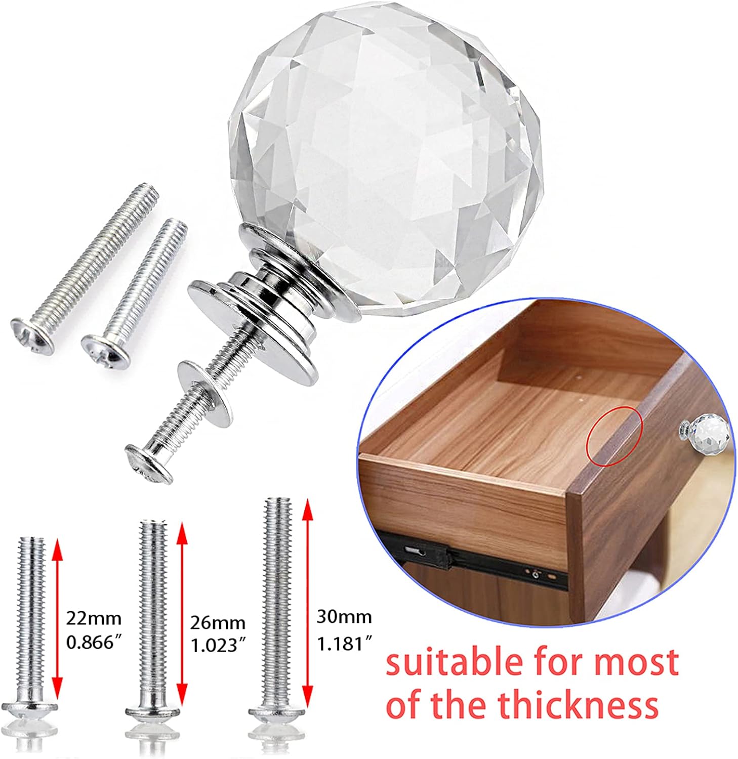 IGNPION 8x30mm Crystal Glass Cabinet Handle Knobs Kitchen Drawer Door Knob Cupboard Pull Handle Hardware for Bedside Cabinet Dresser Unit and Chest Home Decorating - Image 3