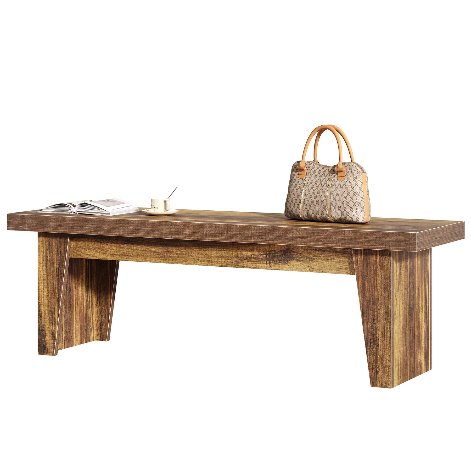 Tribesigns 55" Wooden Entryway Bench, Farmhouse Long Entry Seat, Indoor End of Bed Stool with Storage Capability for Hallway, Living Room, Bedroom, Easy Assembly, Dark Brown