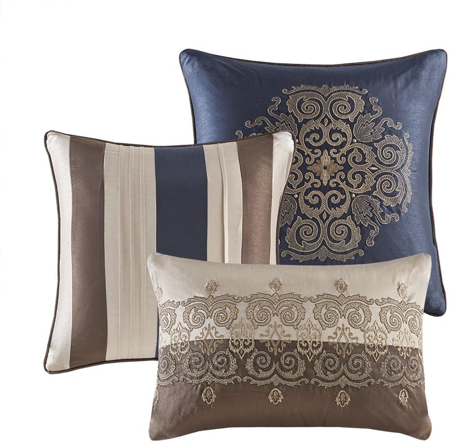 Madison Park Donovan Queen Size Bed Comforter Set Bed In A Bag - Taupe, Burgundy , Jacquard Pattern – 7 Pieces Bedding Sets – Ultra Soft Microfiber Bedroom Comforters : Home & Kitchen