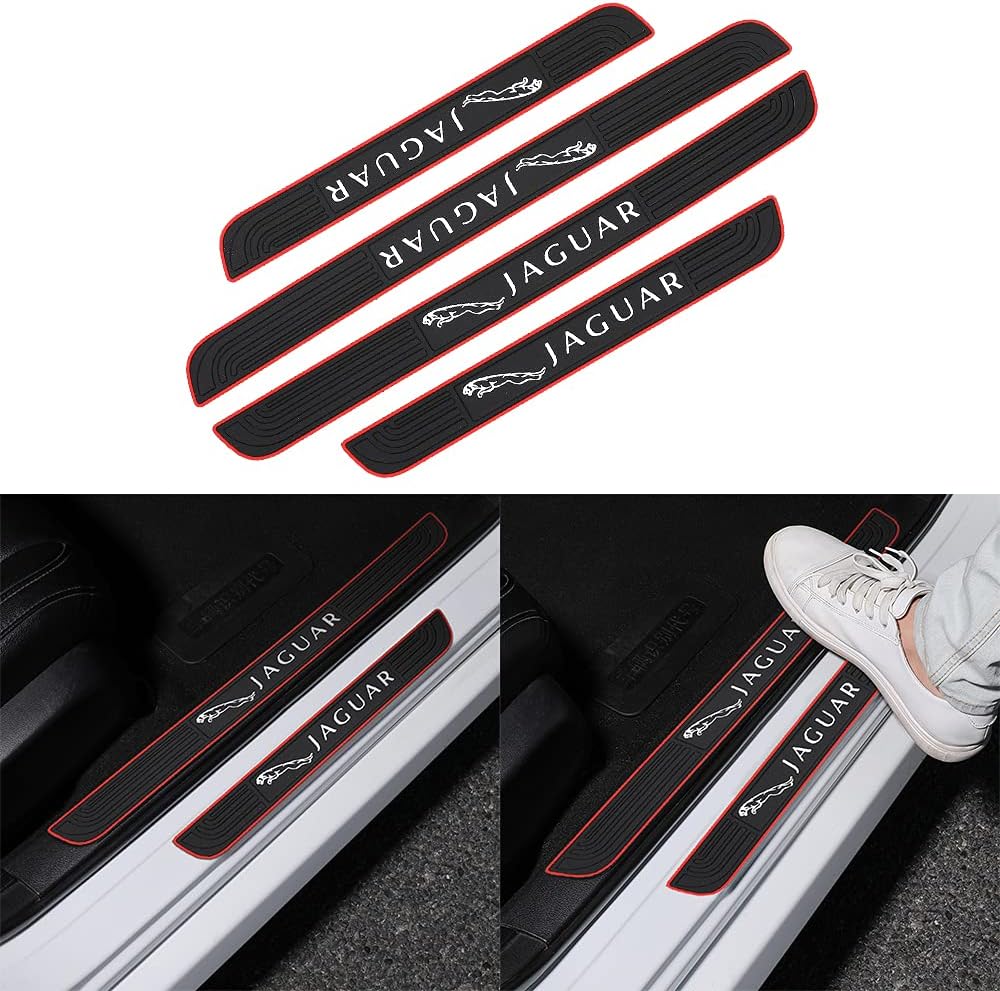 Moton 4pcs/Set Car Door Sill Plate Protectors - Universal Front/Rear Door Sill Scuff Plate Guards, PVC Soft Rubber Welcome Pedal Protector Cover Set (Red Border, Universal) : Automotive