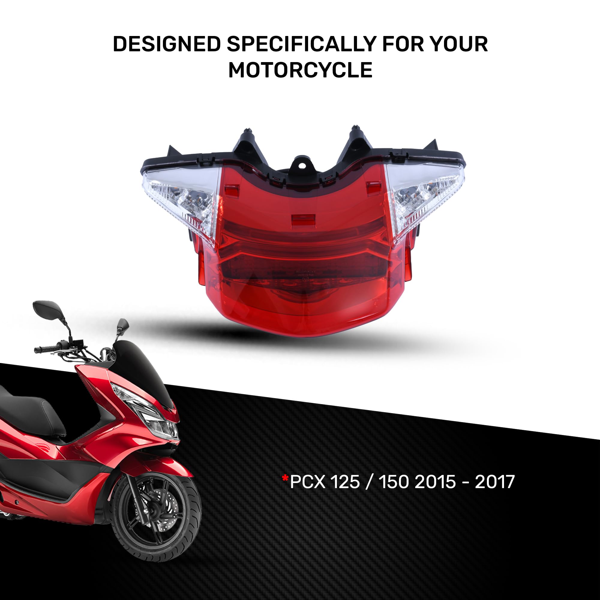 AVDB-moto Feu Arrière/Stop LED compatible avec HONDA PCX 125/150 2015-2017 + Clignotants Intégrés (Rouge)