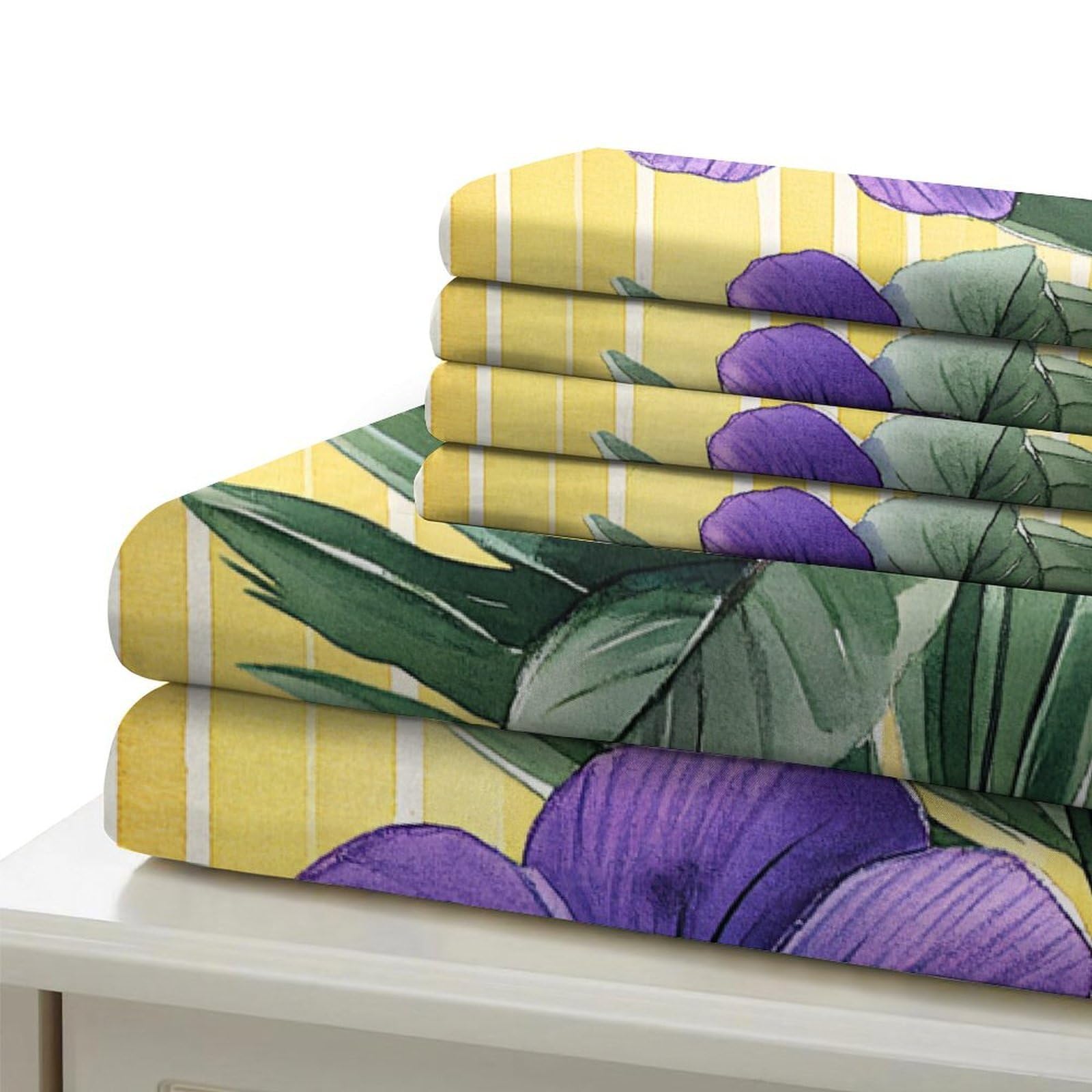 Lila Blumen 3-teiliges Pflegeleichtes Polyester Tropische botanische Kunst Bettbezugset, 2 Kissenbezug, Unsichtbarer Reißverschluss, Für Erwachsene, Babysicher King（220x240cm）