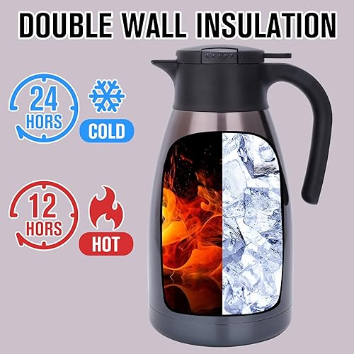 Miniatura 22 de Jarra térmica de acero inoxidable para café, termo de doble pared sellado al vacío, 12 horas de retención de calor Negro