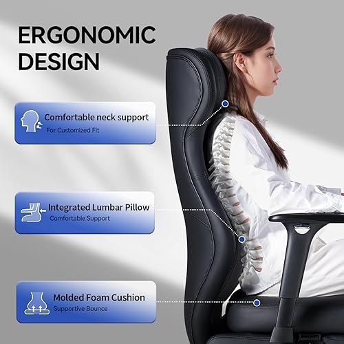 Miniatura 9 de EMIAH Silla de oficina ergonómica con reposapiés, silla de oficina reclinable con brazos ajustables y reposacabezas, silla de juegos de respaldo