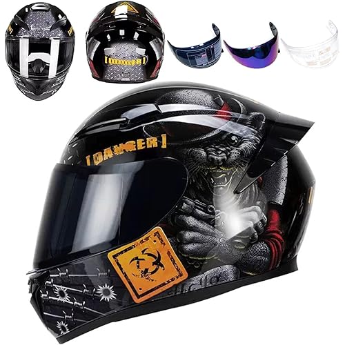 Full Face Motorcycle Helmet Racing Motocross Helmets with Pinlock Compatible Clear&Tinted Visors DOT Model Approved Street Bike Helmet