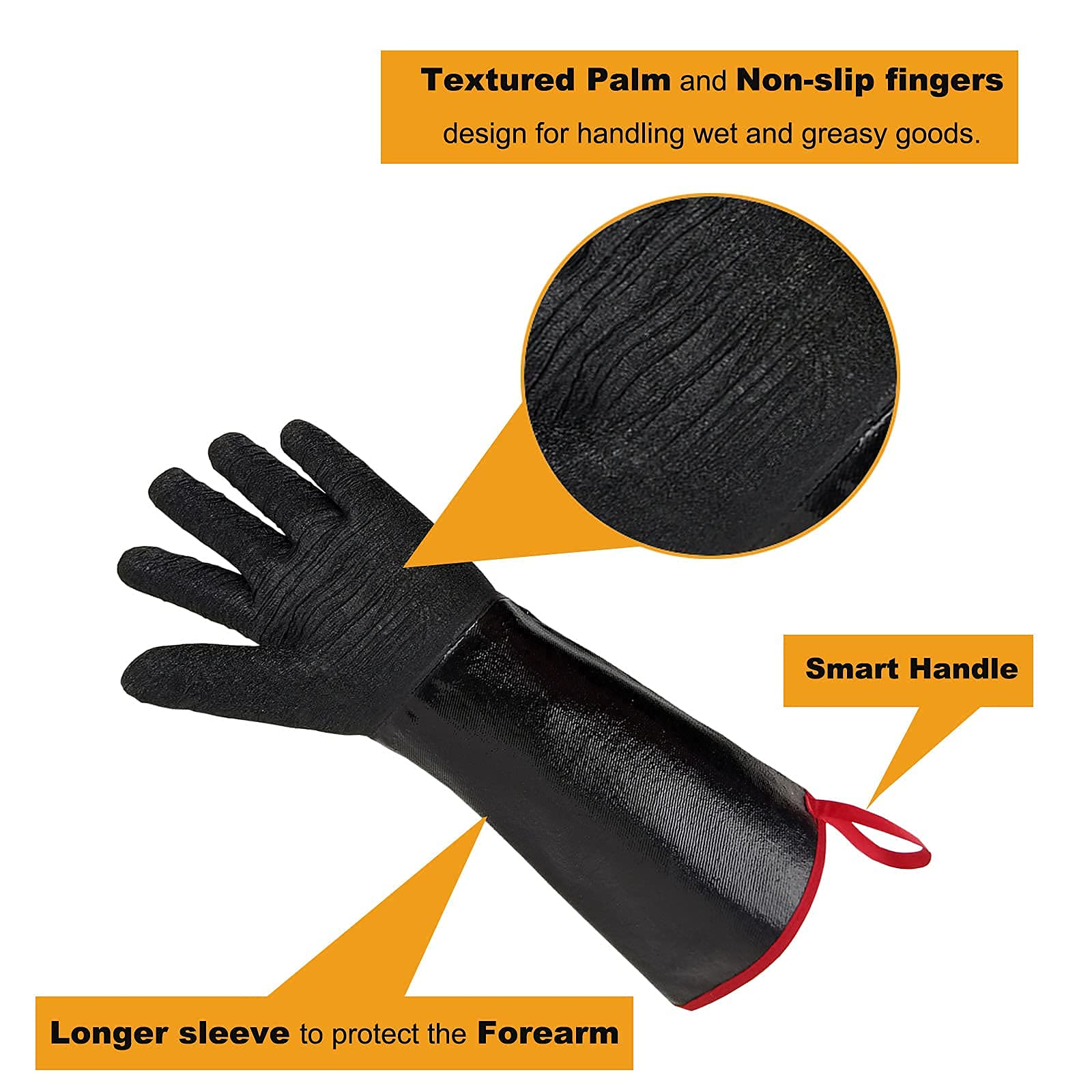 Guantes de barbacoa para freidora de pavo, resistentes al calor, guantes para cocinar a la parrilla, 14 pulgadas, 500.0 °C, a prueba de calor, para horno/ahumador/barbacoa para manejar alimentos