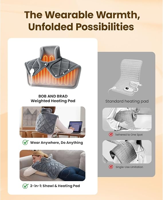 BOB AND BRAD Weighted Heating Pad for Neck Shoulders and Back, FSA Eligible/HSA Eligible, 2.2lb Electric Heating Pad, ETL Certified, Gifts for Women Men Mom Dad, 20x22