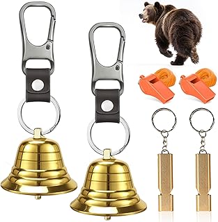 NedFoss 2Pack 2" Loud Bear Bell with Whistle Set for Hikers, 3 in 1 Hiking Gear Solid Brass Bear Bells with Silencer, Emergency Whistle and Carabiner for Survival, Hiking, Biking, Fishing, Climbing