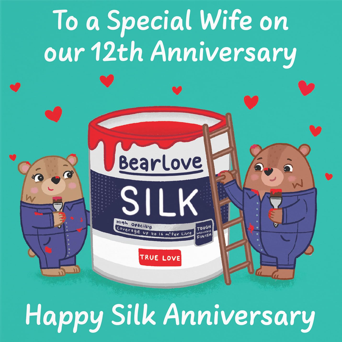 Hunts England - Wife 12th Anniversary Card - Silk Anniversary - 12 Years - Cute Fun Bears Card - Love Story Collection - Image 2