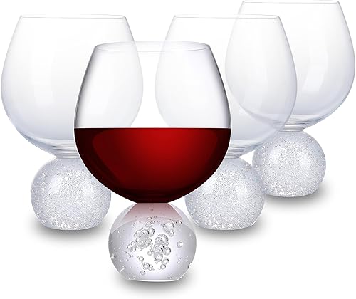 YLNNLC Juego de 4 copas de vino tinto, copas de vino de cristal de 20 onzas, base de bola de cristal rosa esculpida en el interior 3D, regalo para