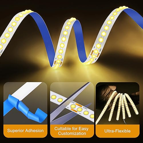 Miniatura 7 de Tira de luces LED COB blancas, 16.4 pies, regulable, 4000 K, blanco natural, 910 LED de 24 V, luces LED flexibles para dormitorio, cocina, luces