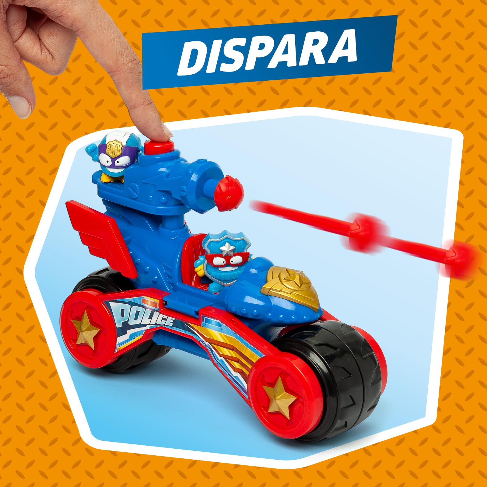 SUPERTHINGS KAZOOM POWE –Battle Vehicle Police. Vehículo de batalla policía de los héroes de la Serie de TV “Superthings Kazoom Power”. Contiene 1 Battle Vehicle, 2 Superthings Exclusivos, 1 Proyectil