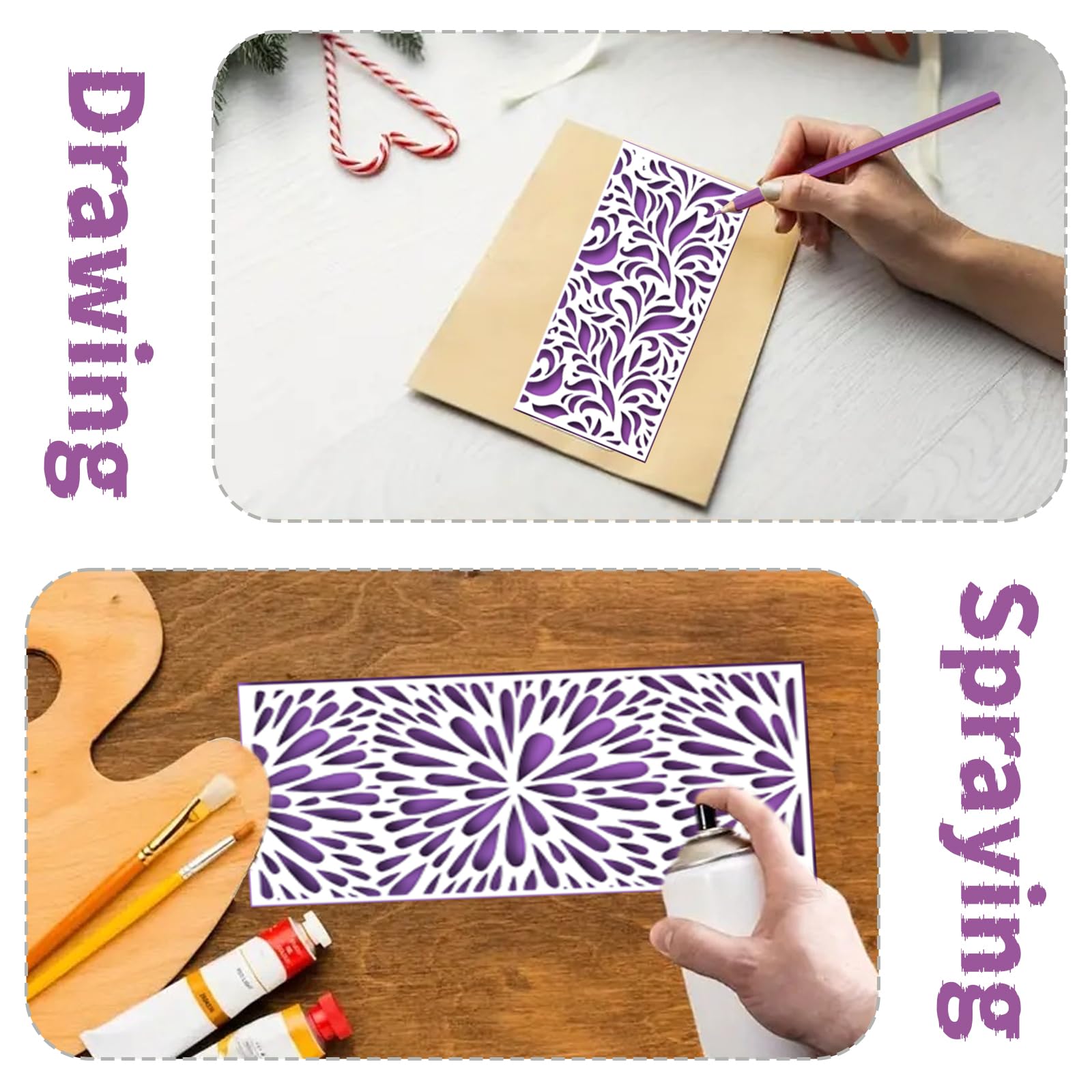 12 Stencil Floreali Riutilizzabili In PET - Per Pittura, Fai Da Te, Scrapbooking - Con Scatola Anelli