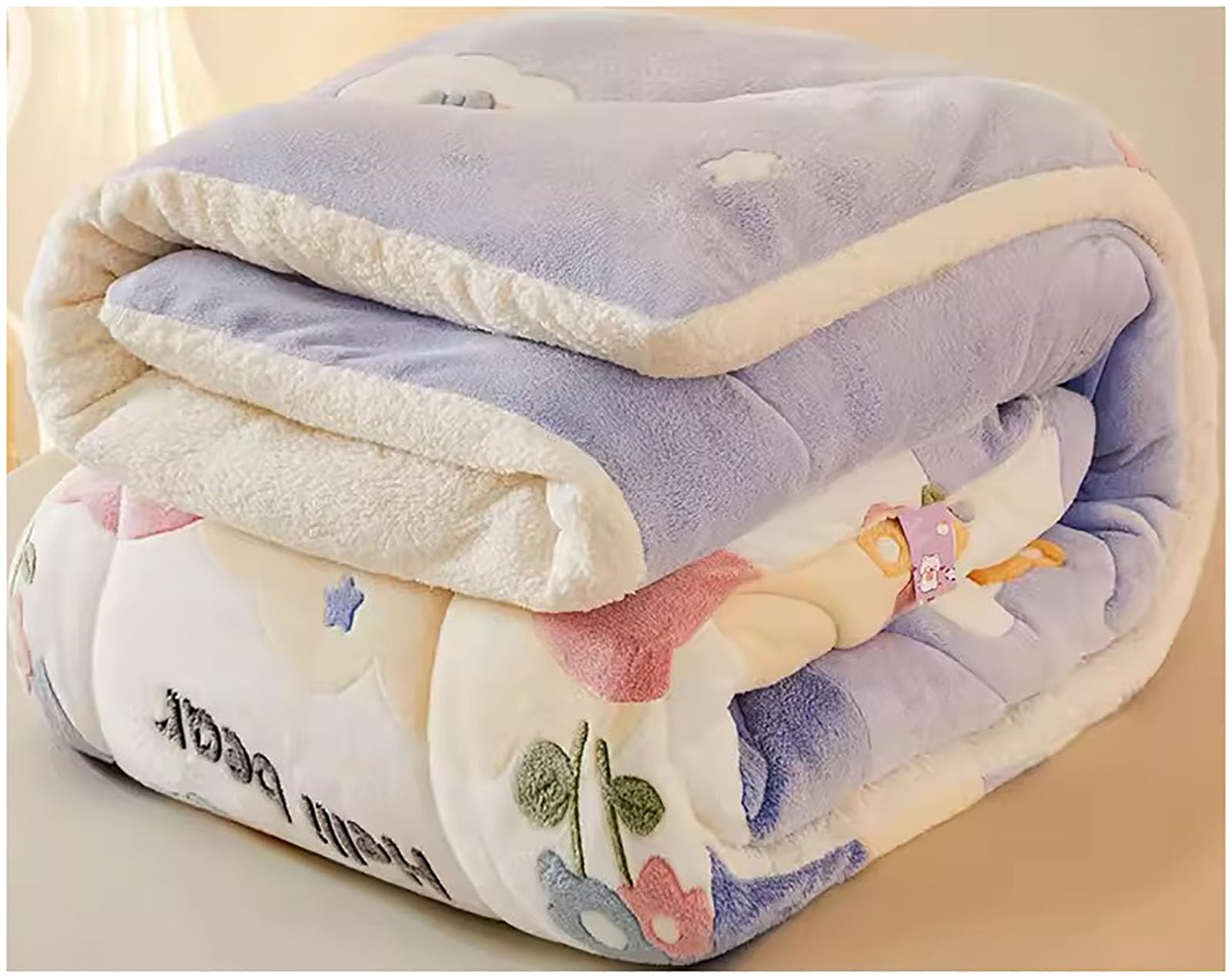 ZTGL Thickened Super Soft Warm Lamb Fleece Quilt, Winter Velvet Fleece Comforter Core, Double-Sided Blankets, 3-Layer Luxury Thick Bed Blanket Heavy Warm for Winter,H,150x200cm(2kg)