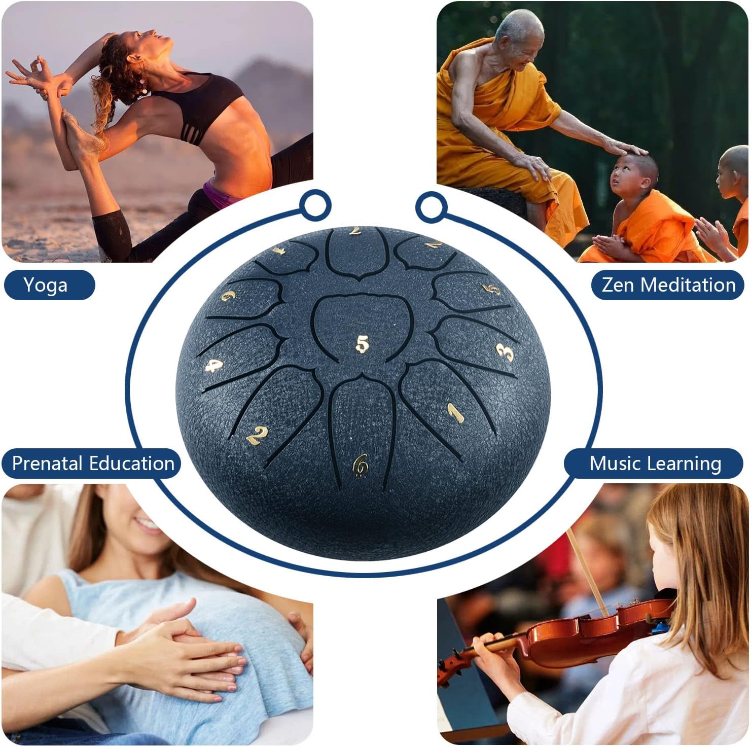 Gegizun Steel Tongue Drum, 6 Inch 11 Note Drum Handpan Percussion Instrument, Portable Carbon Steel Handpan Drum, with Drum Sticks Carry Bag Note Sticks
