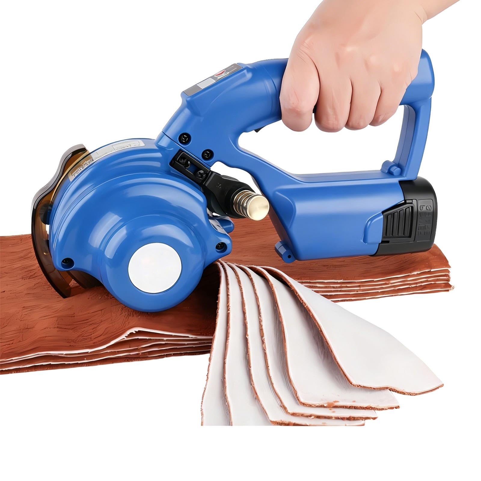 Electric Fabric Cutter Machine Cortadora Tela Recargable Batería Doble 16.8v Cuchilla Autoafilado Capacidad Corte 27mm Cuero Textil Alfombra Cartón Tapicería Costura Taller LED Luz Portátil