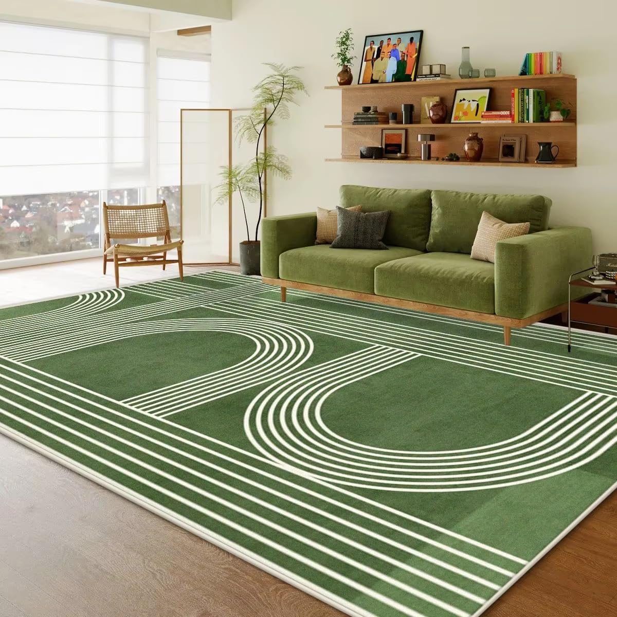 Tapis lavable vert salon grand tapis de chevet moderne 150x220
