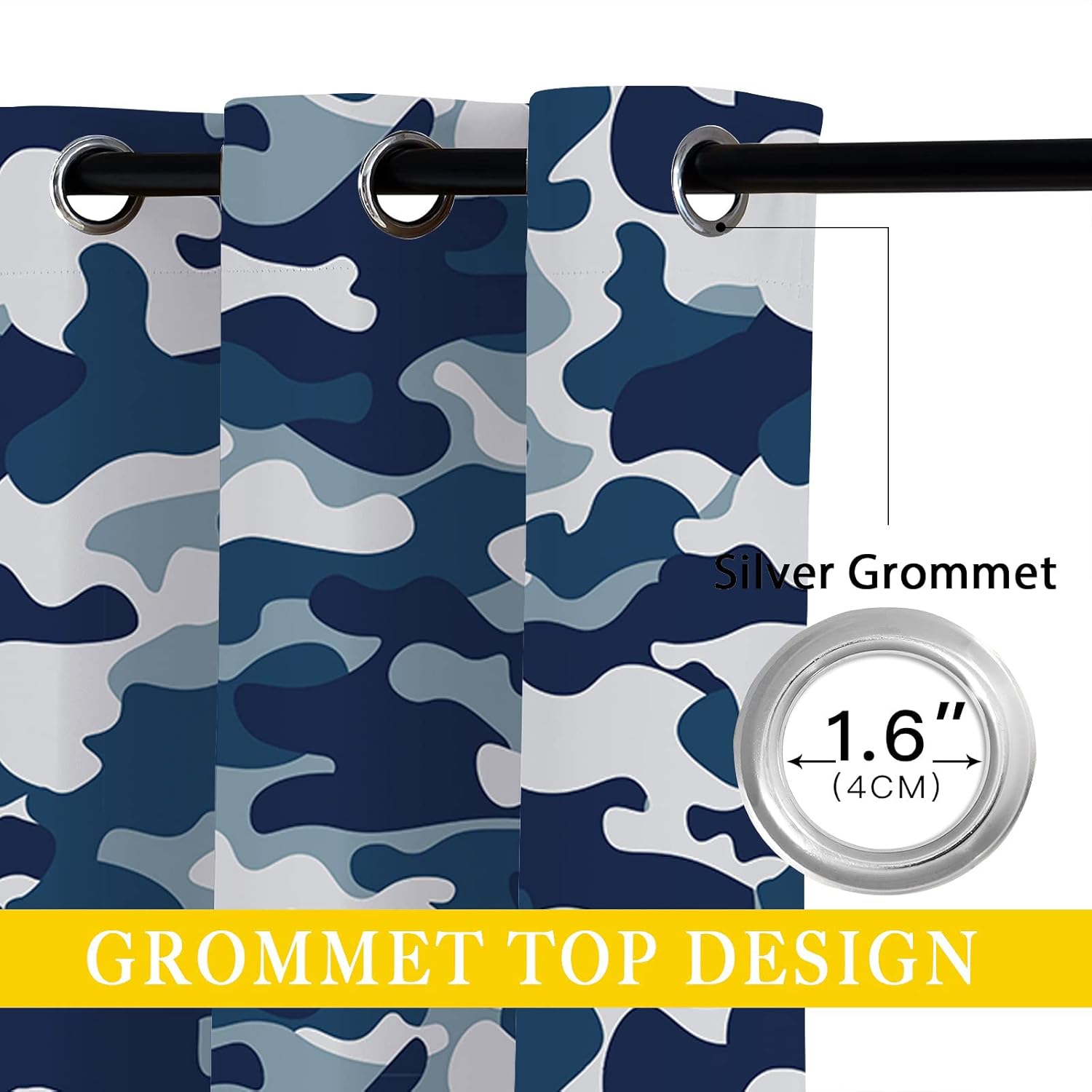 Camo Blackout Curtains for Girls Boy Home Decor, Camouflage Army Military Abstract Art Grommet Thermal Insulated Drapes Darkening Window Curtain for Bedroom Living Room, 42 x 45 Inch