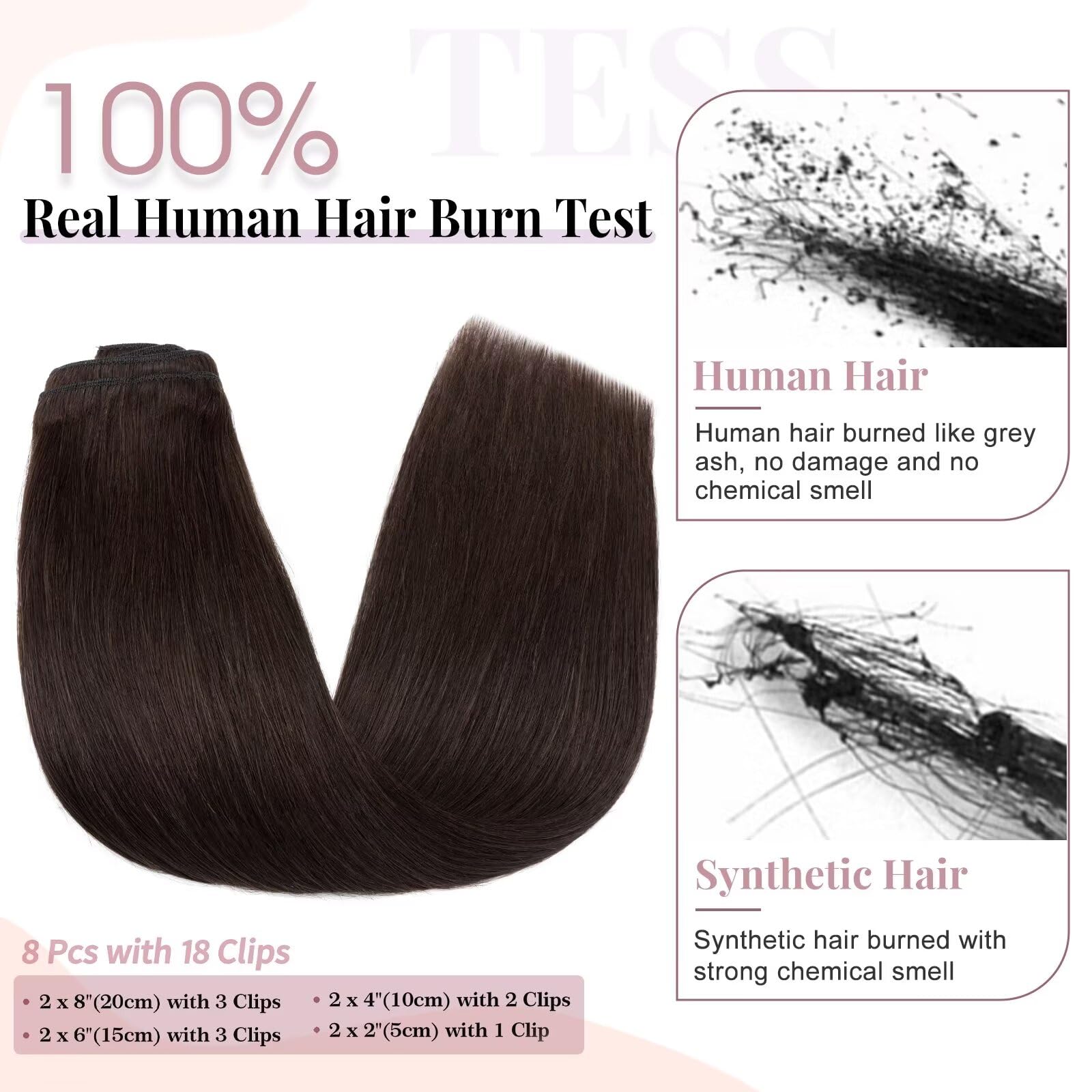 TESS Clip in Extensions Echthaar Braun 55 cm, Remy Hair 8 Tressen Hair Extensions Clip in Glatt 160g Extensions Clip in Lang Haarverlängerung Doppelt Tressen (55 cm-#02-Braun)