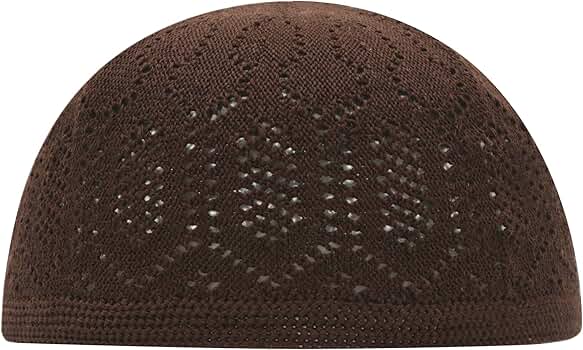 Plain Dark Brown Cotton Open-Knit Turkish Muslim Islamic Kufi Hat