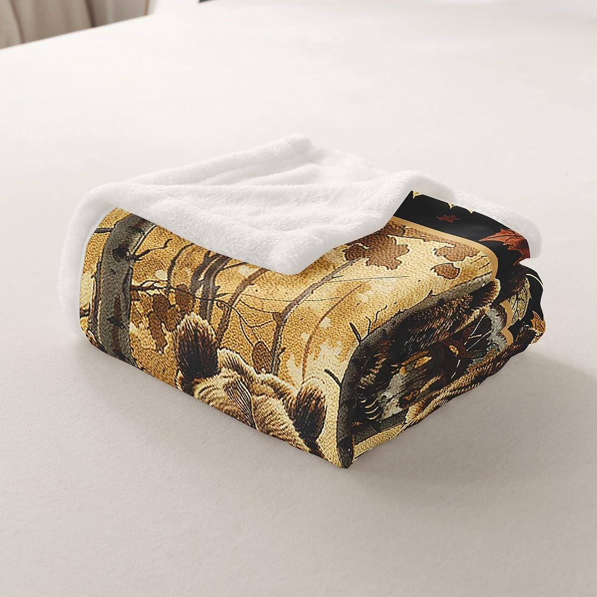 Bear Family Bed Blanket Kids Girls Wild Animals Sherpa Blanket Soft Cozy Lightweight 3D Bear Print Plush Fleece Fallen Leaves Blanket Gifts for Bed Chair Office Sofa(Throw 50"x60")
