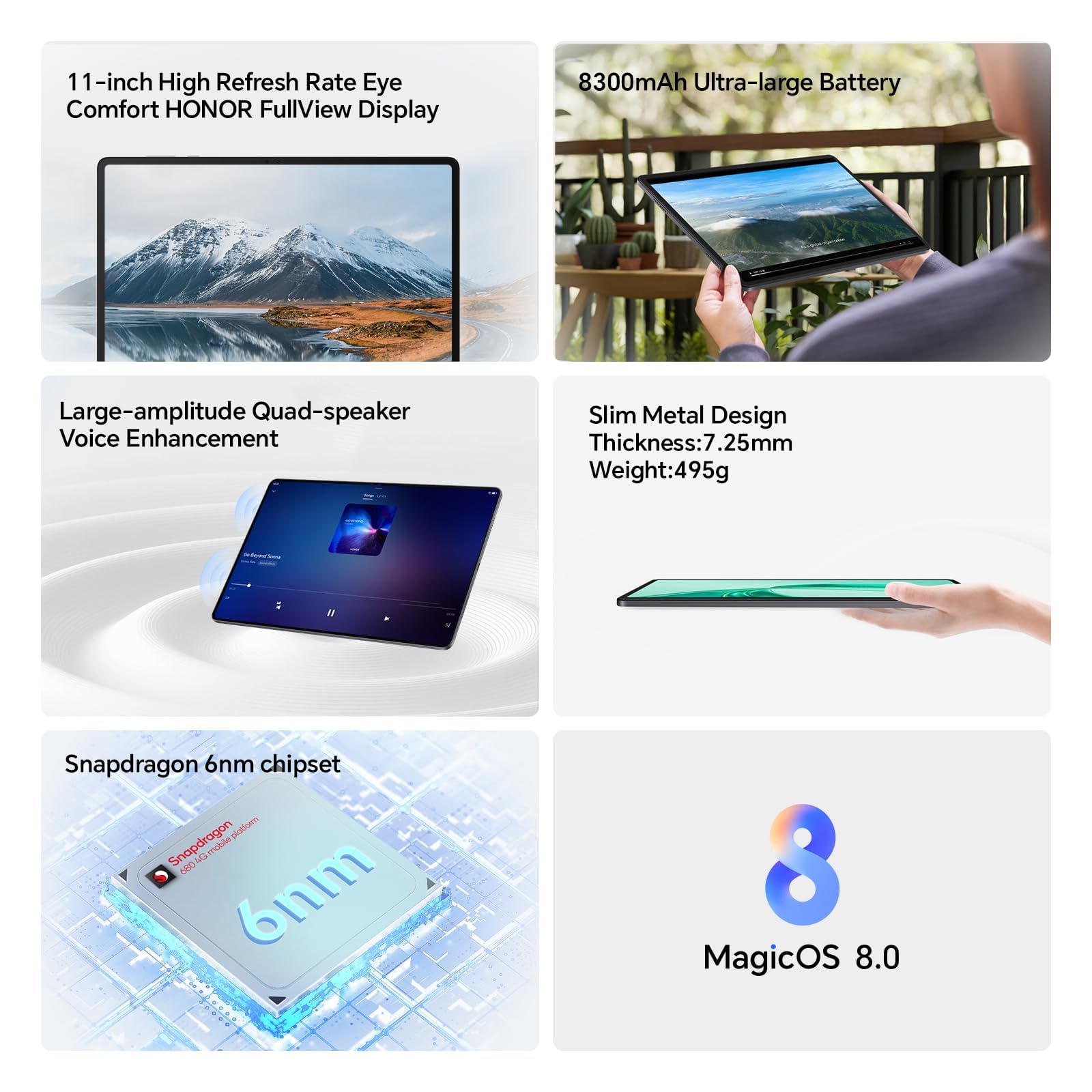 HONOR Pad X8a Tablet Wi-FI 11 pollici, 4 GB+128 GB, schermo 90 Hz FullView, batteria 8300 mAh, 4 altoparlanti, metallo Body, Android 14, grigio (Pad x8a, grigio, 4+128G)