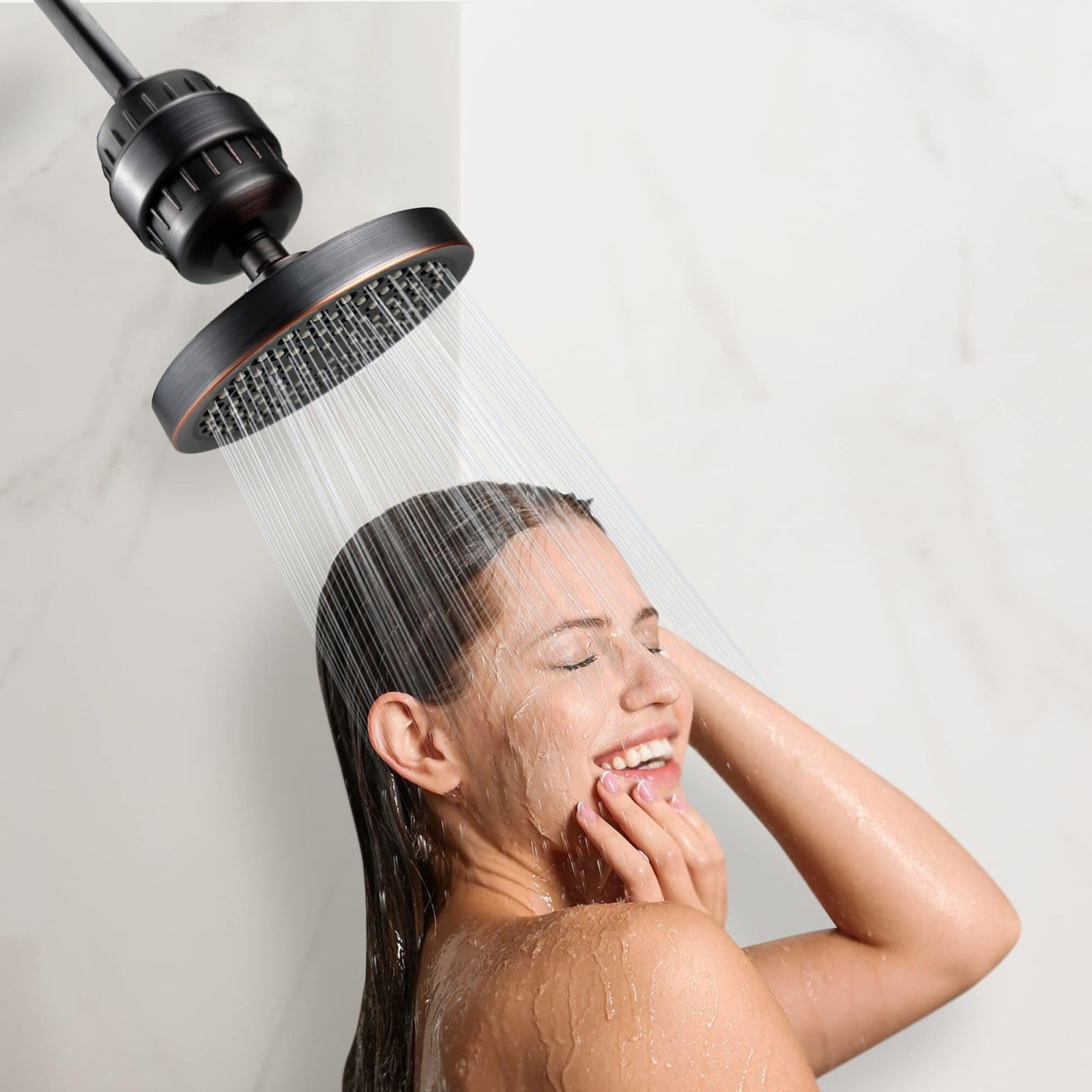 Juego de cabezal de ducha filtrado de alta presión, filtro de ducha de lluvia de 6 pulgadas para agua dura, cabezal de ducha redondo universal de 20 etapas de filtración elimina impurezas para