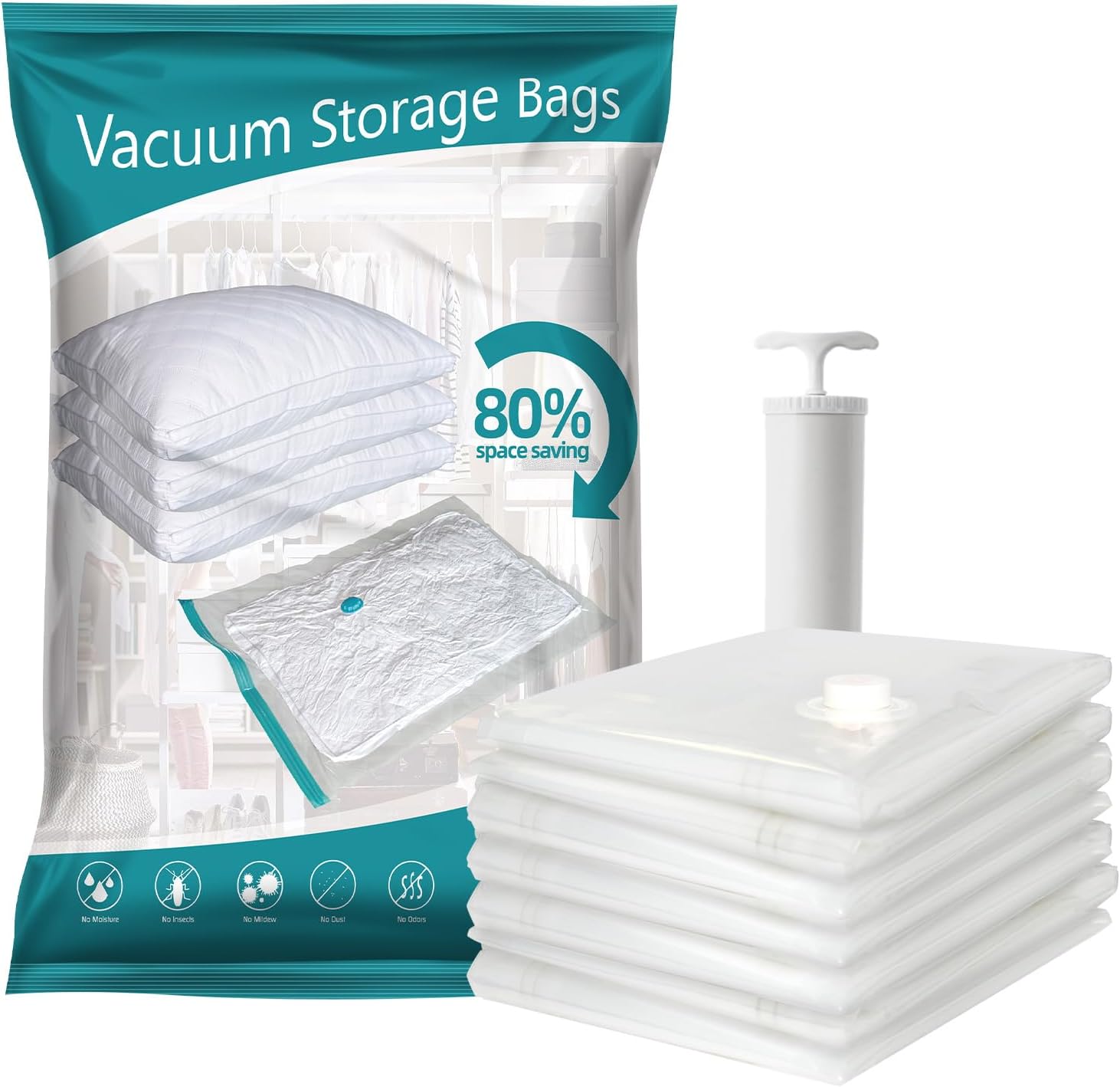 Niwlix Space Saver Vacuum Bags for Clothes With Pump - Storage and Packing Solution (2 Small, 2 Medium, 1 Large) Pack of 5