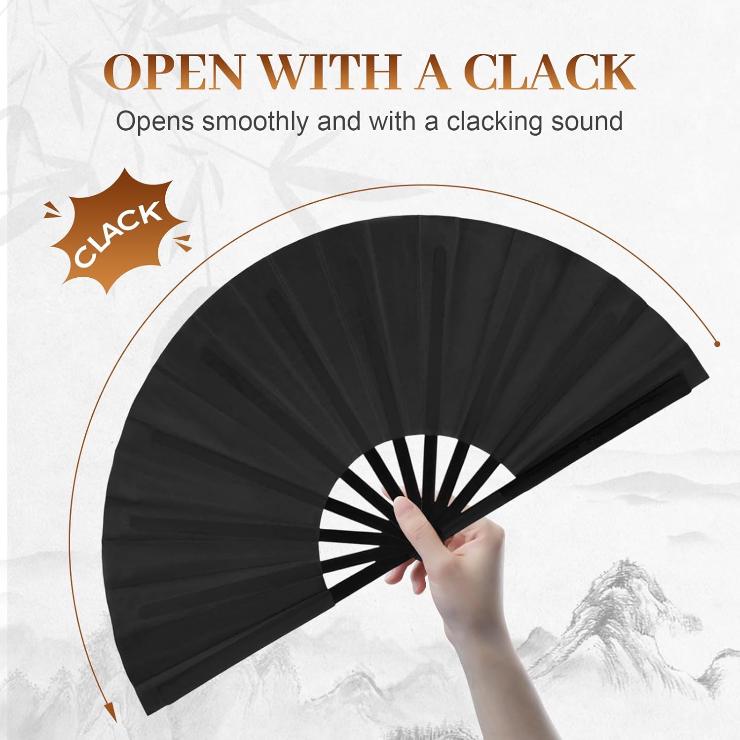 Auiepet for Boots On The Ground Hand Fan, 2025 New Large Holographic Folding Hand Fan Line Dance Popping Fan, Foldable Craft Holding Laser Colors Hand Fans, Party, Dance Enthusiasts Gift (2Pcs Black)