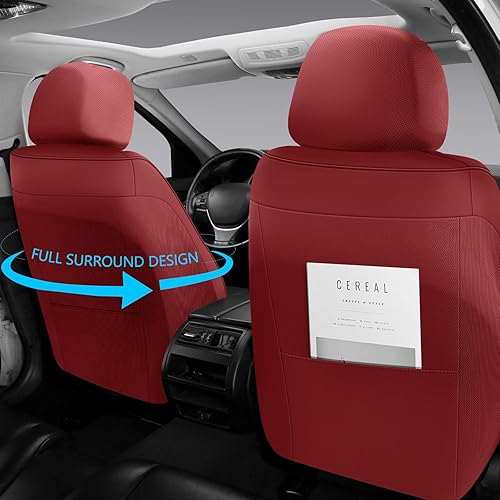 Miniatura 4 de Fundas de asiento que adaptan a casi todos los automóviles, camiones, sedanes y camionetas, de piel sintética impermeable y cobertura completa (rojo