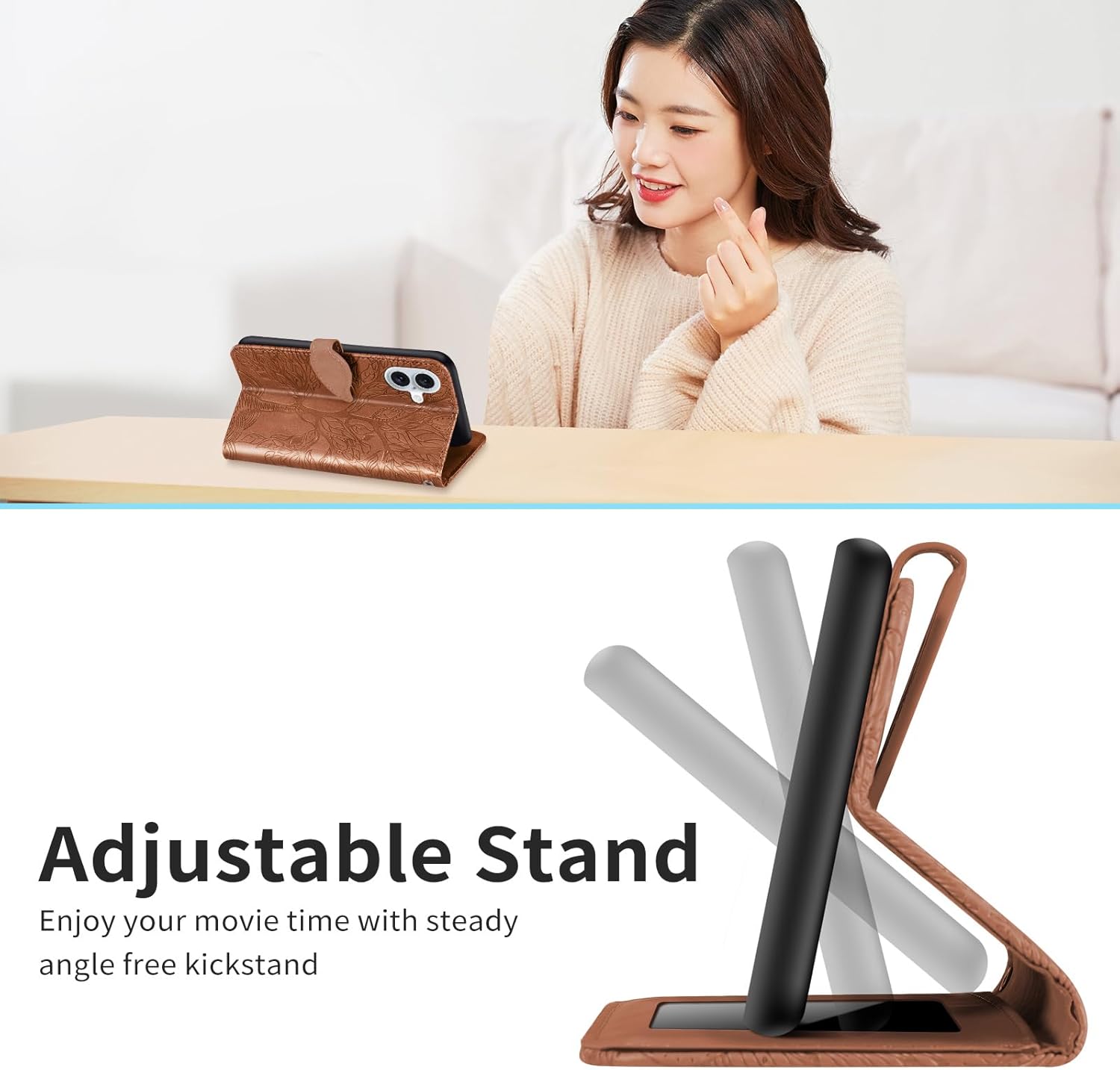 Wallet Case for Apple iPhone 16 6.1", Short Strap Leather Case for Apple iPhone 16,Folio Cover for iPhone 16 2024 Flip Case with Card Holder - Brown - Image 7